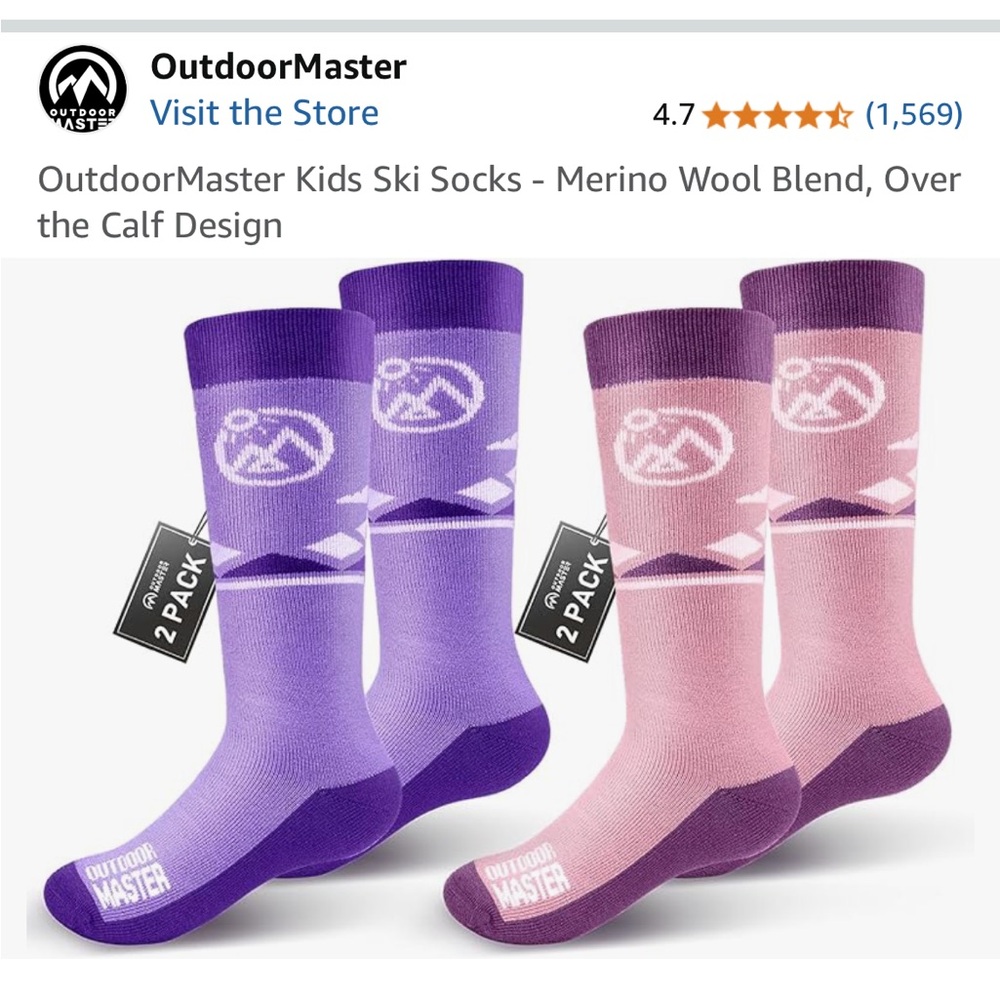 2 pairs of kids ski socks. Big kids Size small (12-4).